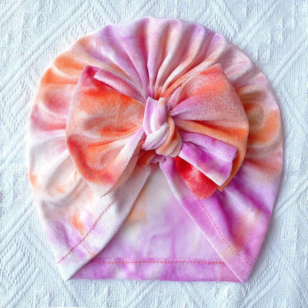 Baby Golden Velvet Lie Dyed Bow Hat