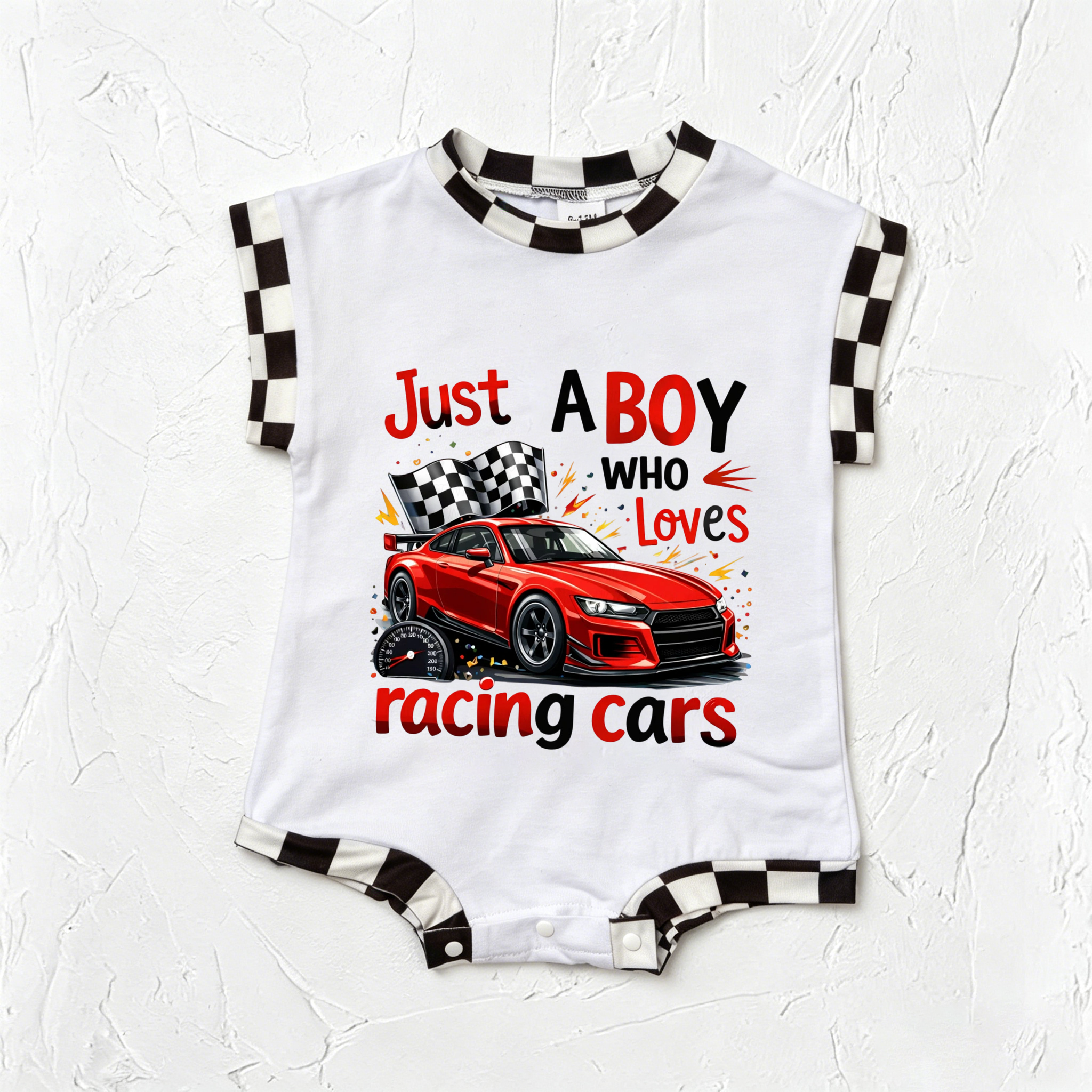 Baby Just A Boy Who Loves Racing Cars Romper