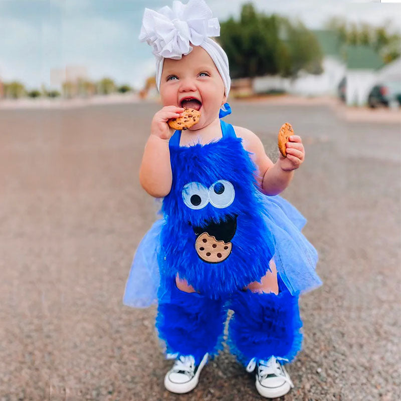 Baby Cookie Monster Romper+ Leg Warmers.