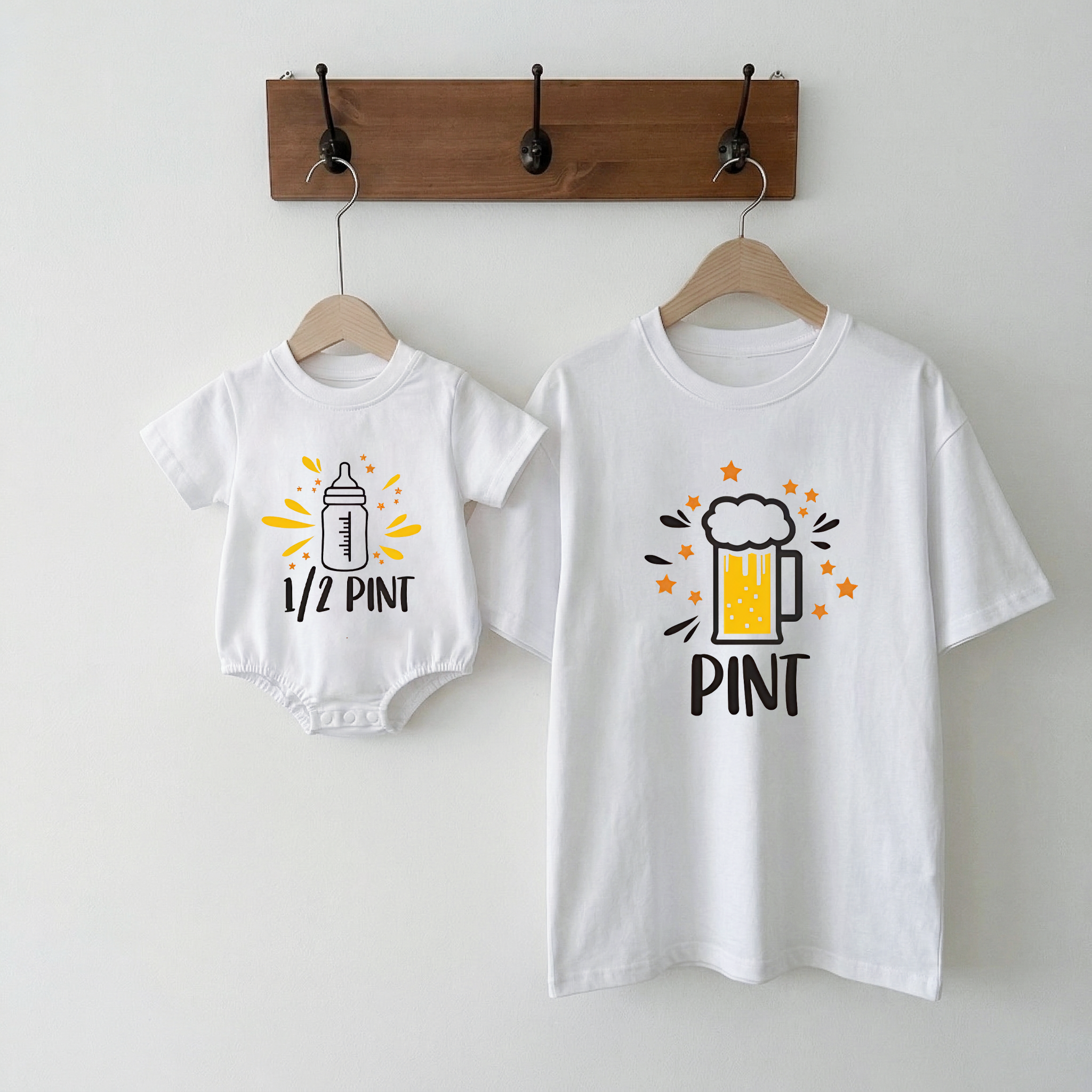 A Beer Pint & 1/2 Pint Milk Bottles Matching Clothing