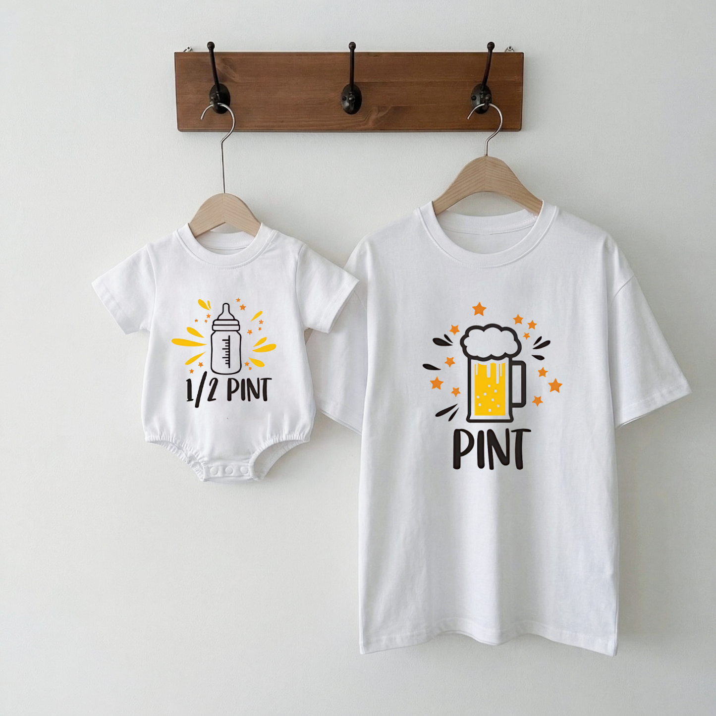 A Beer Pint & 1/2 Pint Milk Bottles Matching Clothing