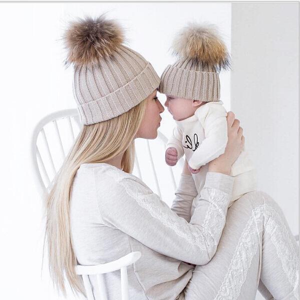 2-Piece Hair Ball Wool Parent-child Cap-visikids