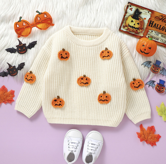 Baby Pumpkin Embroidery Sweater