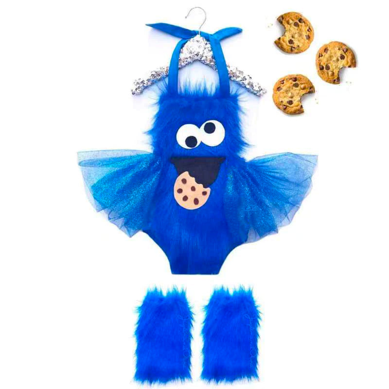 Baby Cookie Monster Romper+ Leg Warmers.