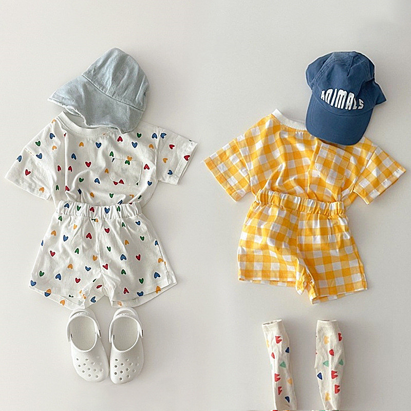 Baby Summer Plaid Heart Set