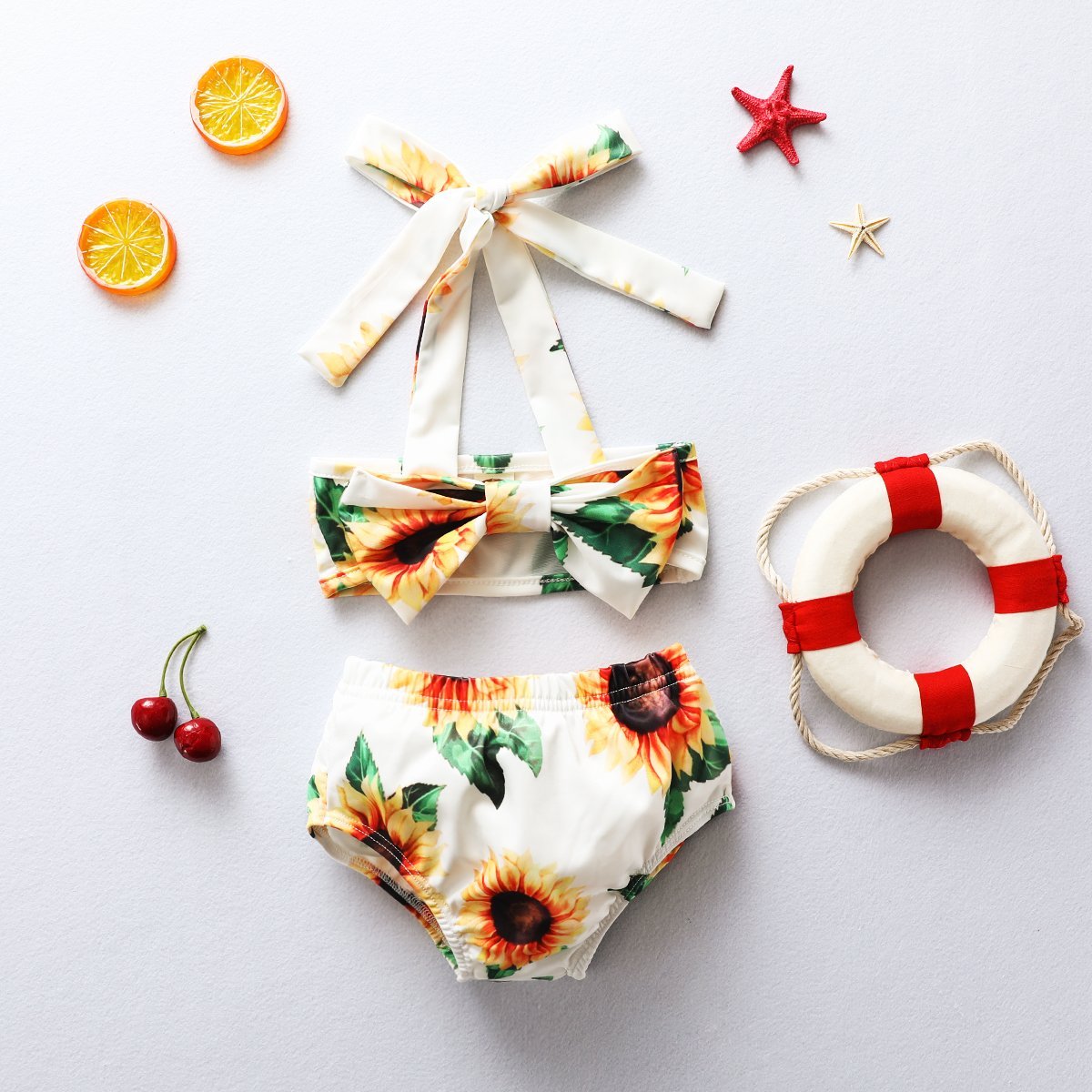 Girls Sunflower Print Lace Swimsuit-visikids