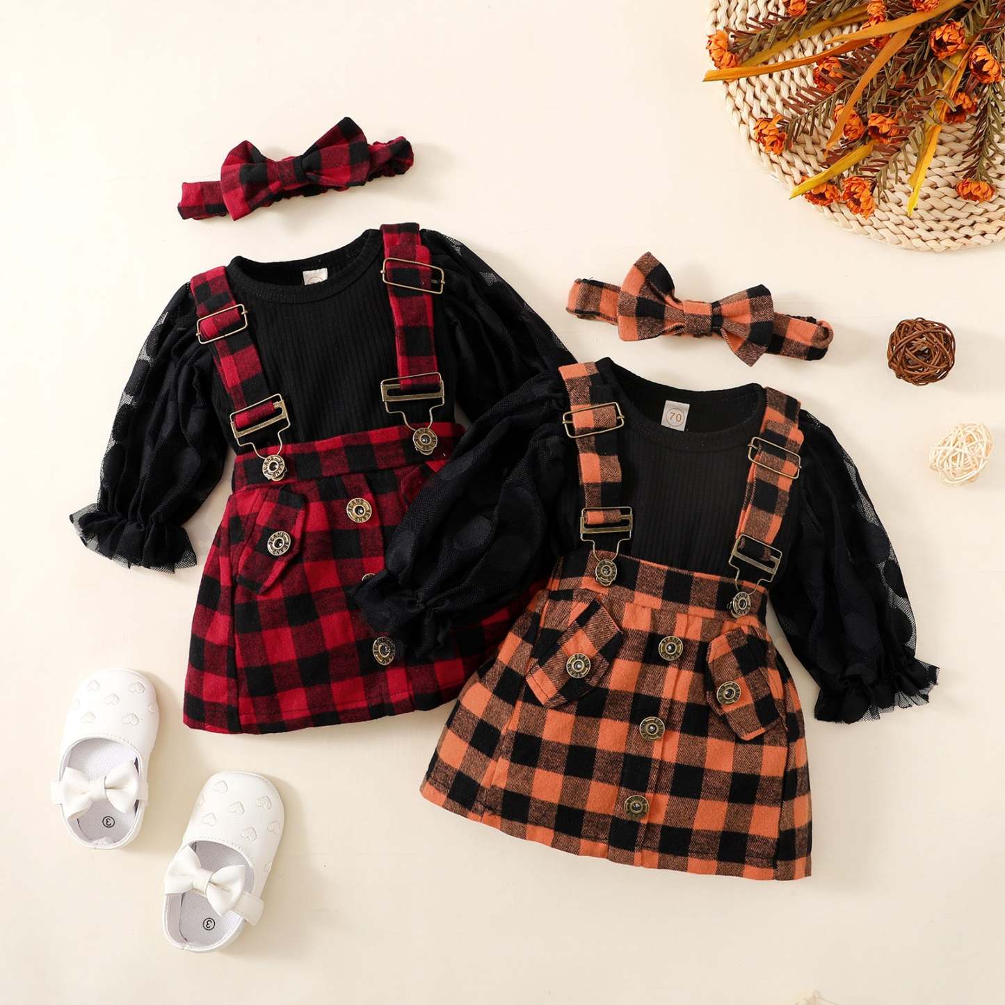 2-Piece Baby Plaid Dresses