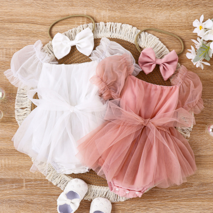 Baby Solid Gauze Romper With Headband