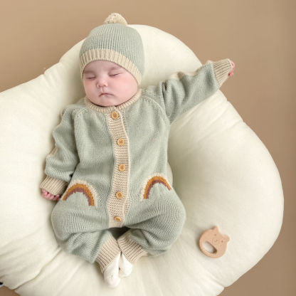 Baby Rainbow Knit Jumpsuit With Hat