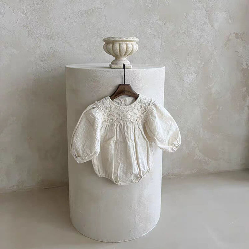 Baby Cotton Linen Puff Sleeves Romper