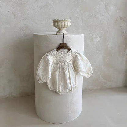 Baby Cotton Linen Puff Sleeves Romper