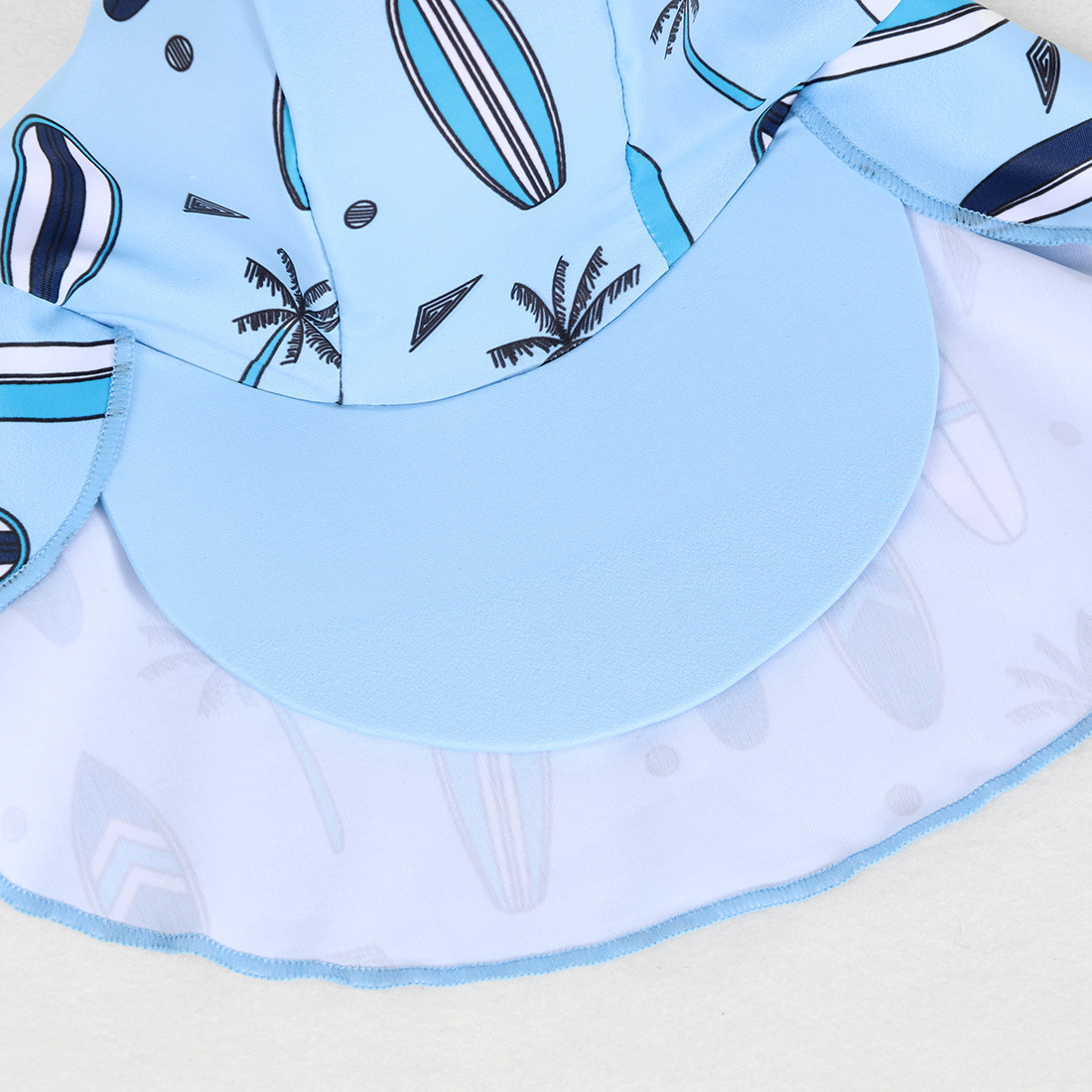 Baby Coconut Tree Surfboard Swimsuit With Cap