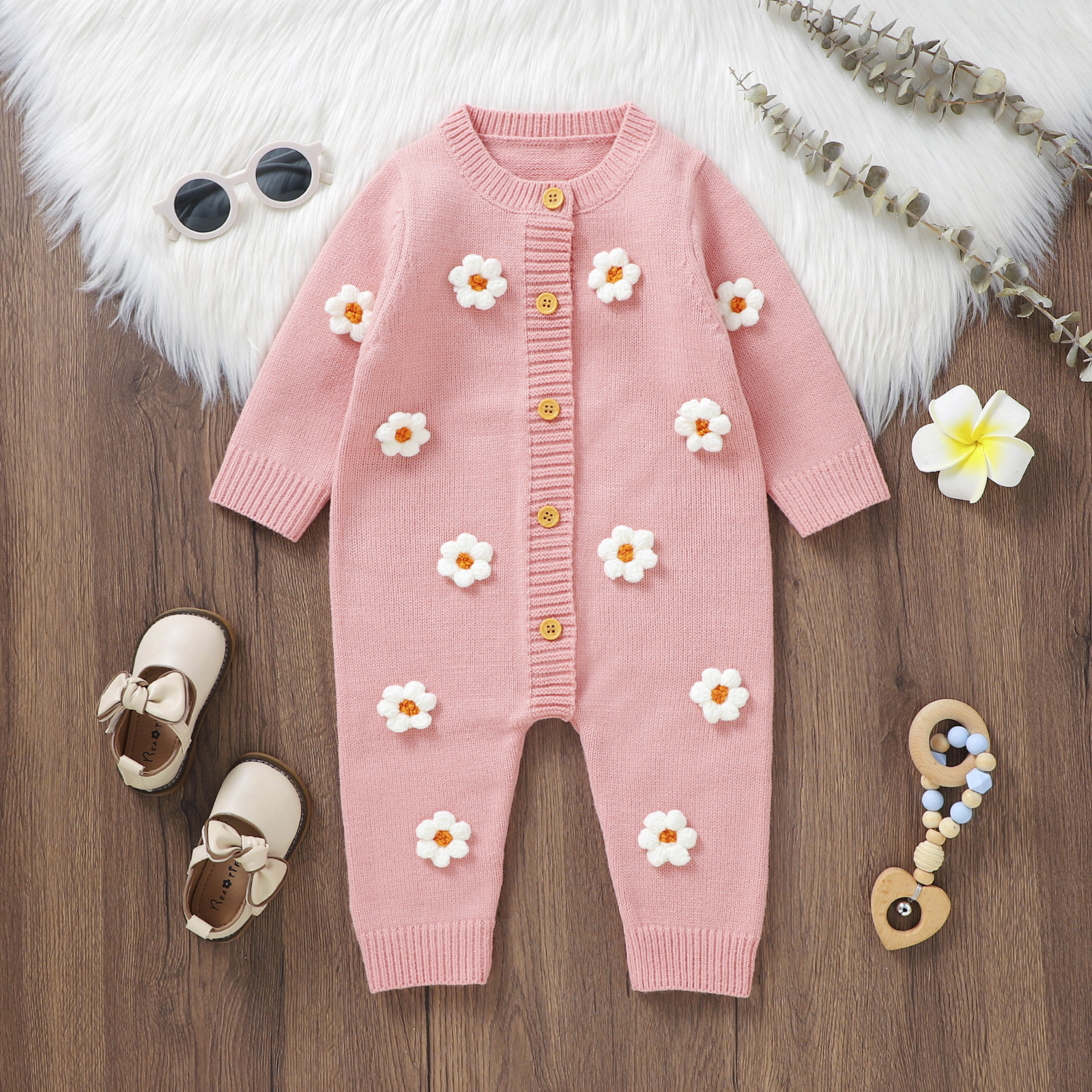 Newborn knitting Floral Jumpsuit
