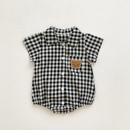 Baby Summer Plaid Polo Bear Romper