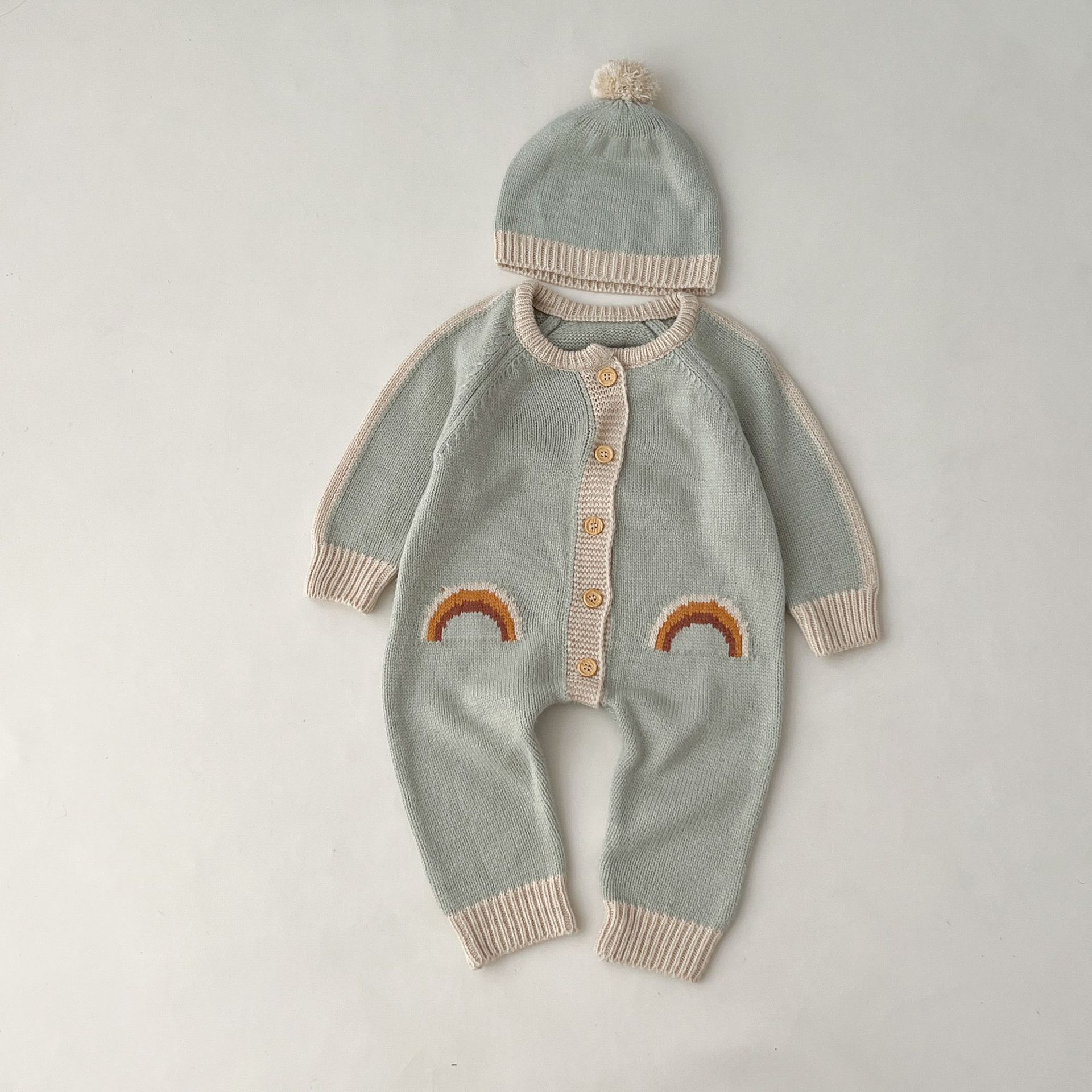 Baby Rainbow Knit Jumpsuit With Hat