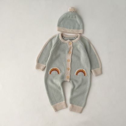 Baby Rainbow Knit Jumpsuit With Hat