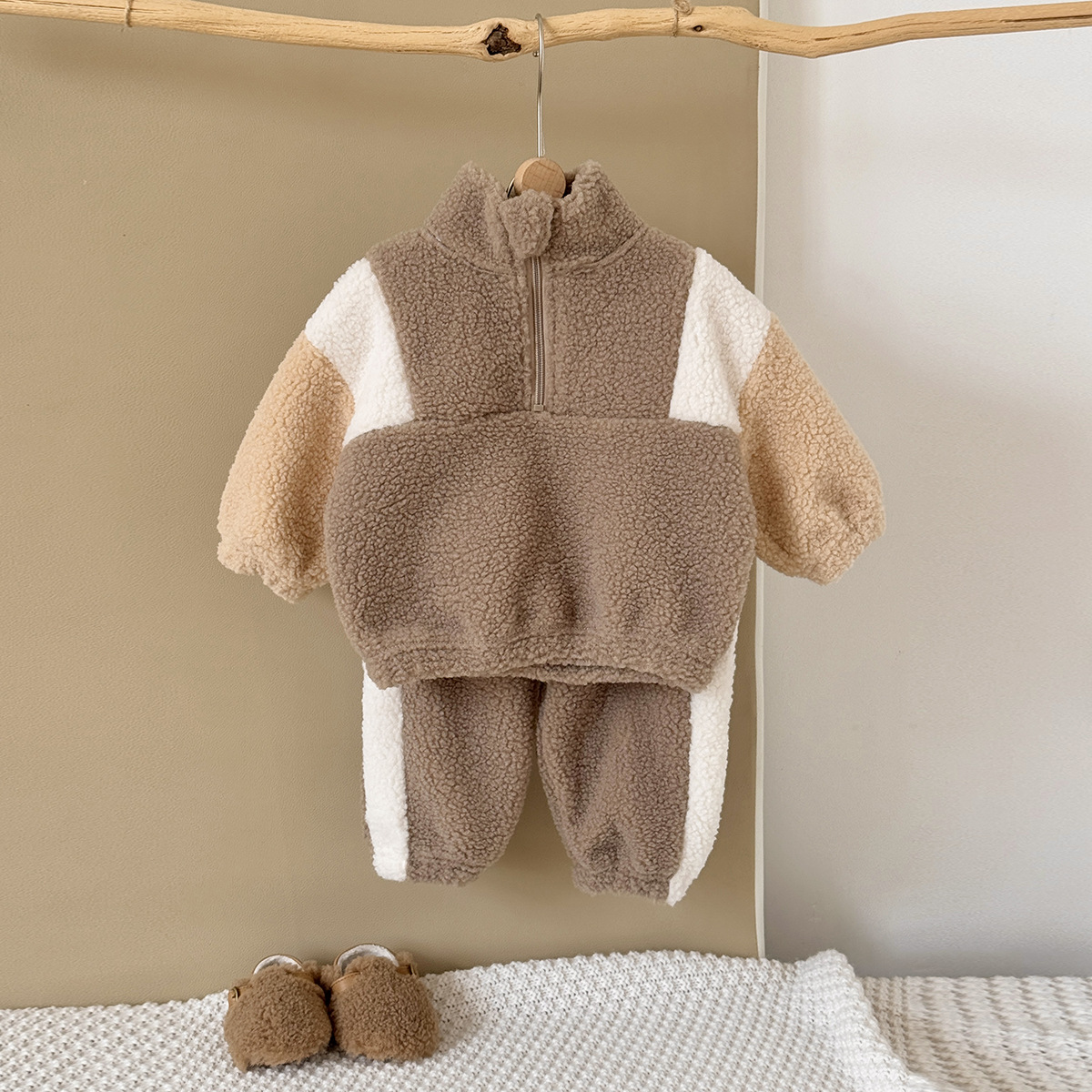 Baby Color Block Thickened Teddy Set