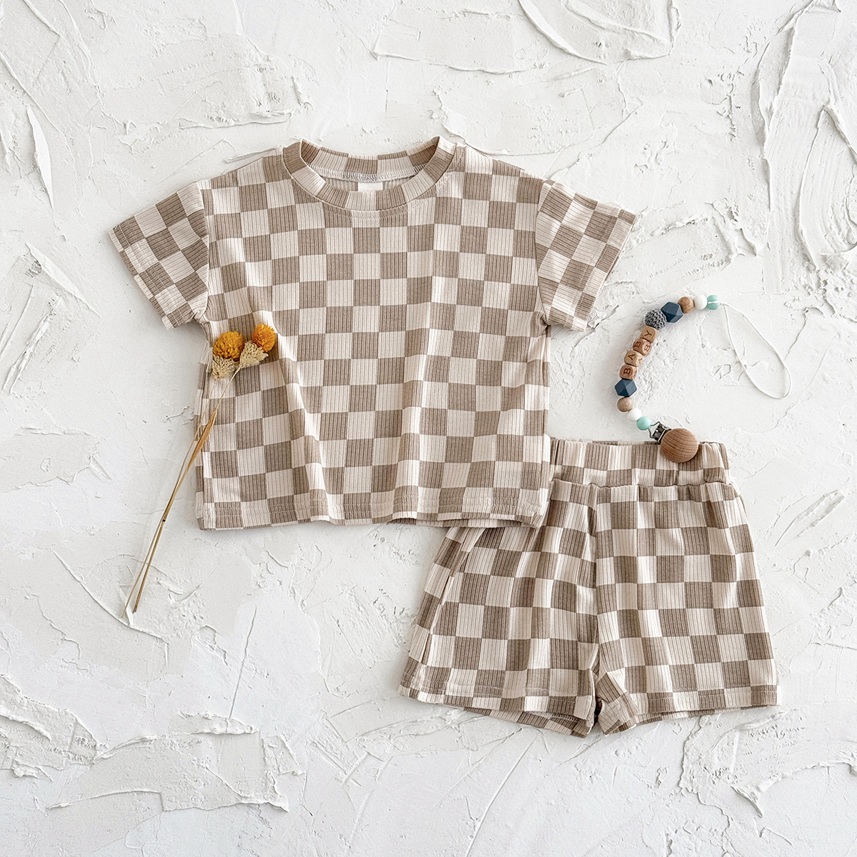 Toddler Neutral Checkered Set