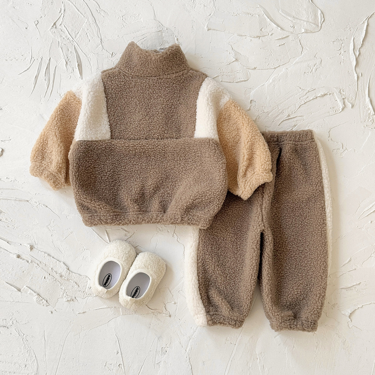 Baby Color Block Thickened Teddy Set