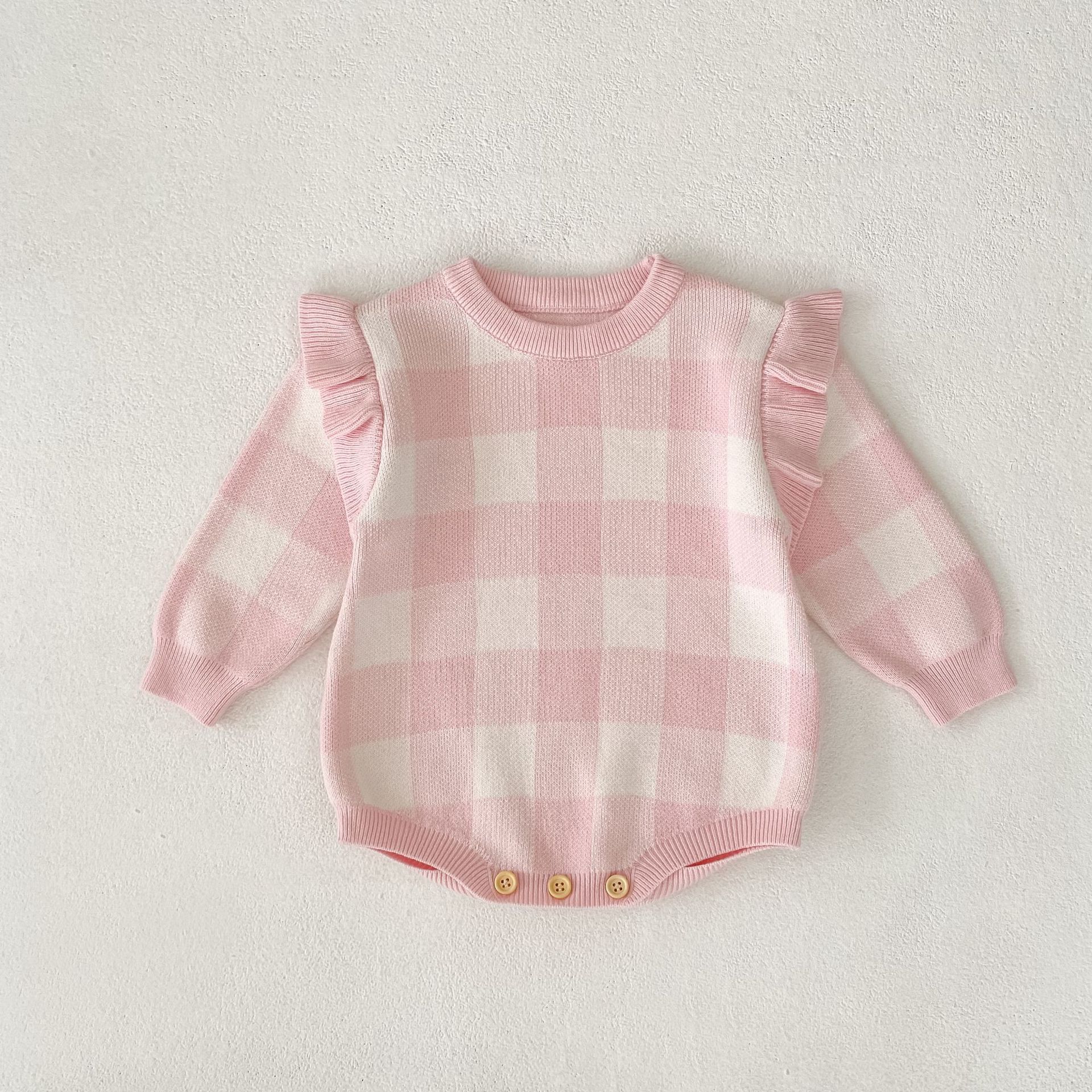 Newborn Checkered Knitting Romper