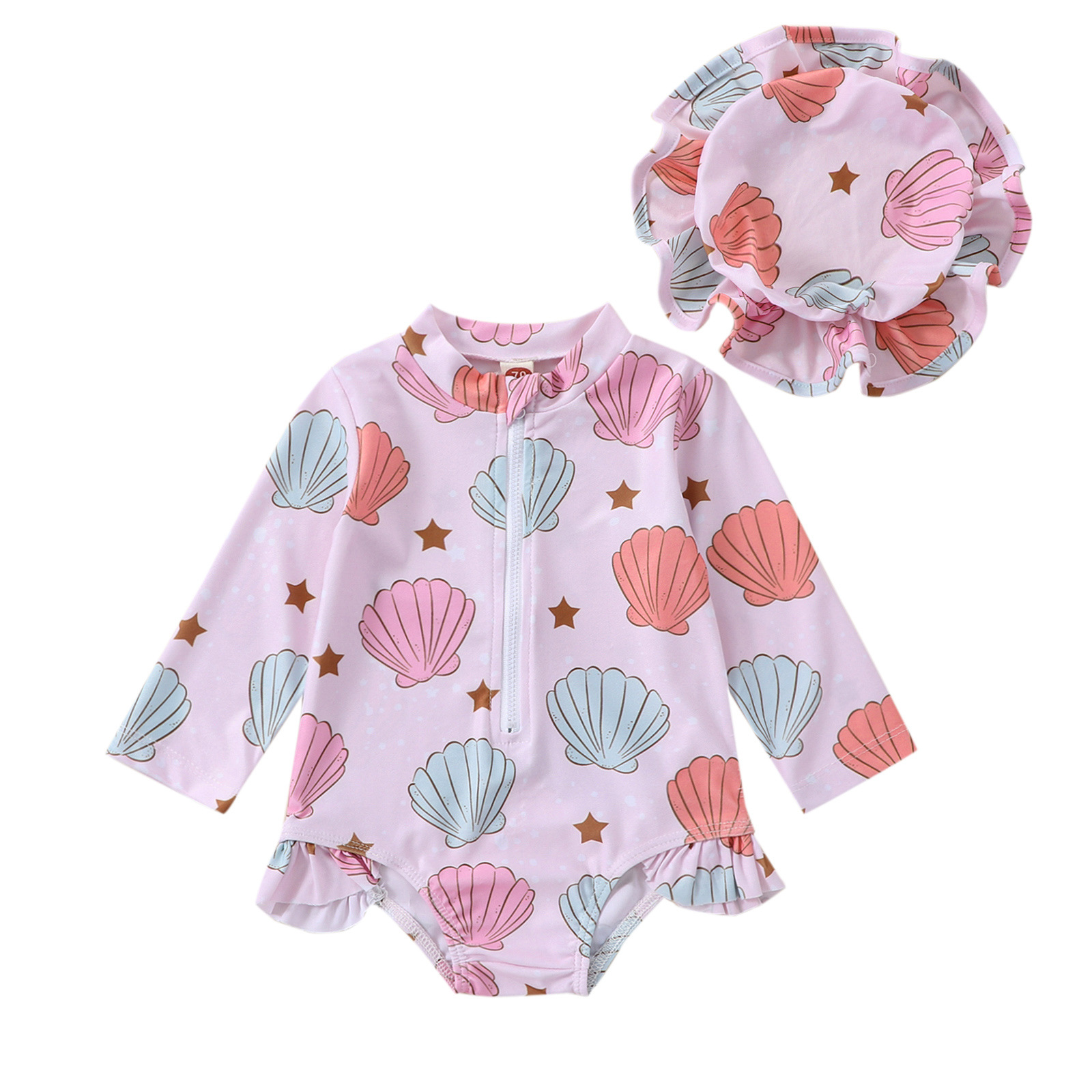 Baby Girl Shell Swimsuit with Hat