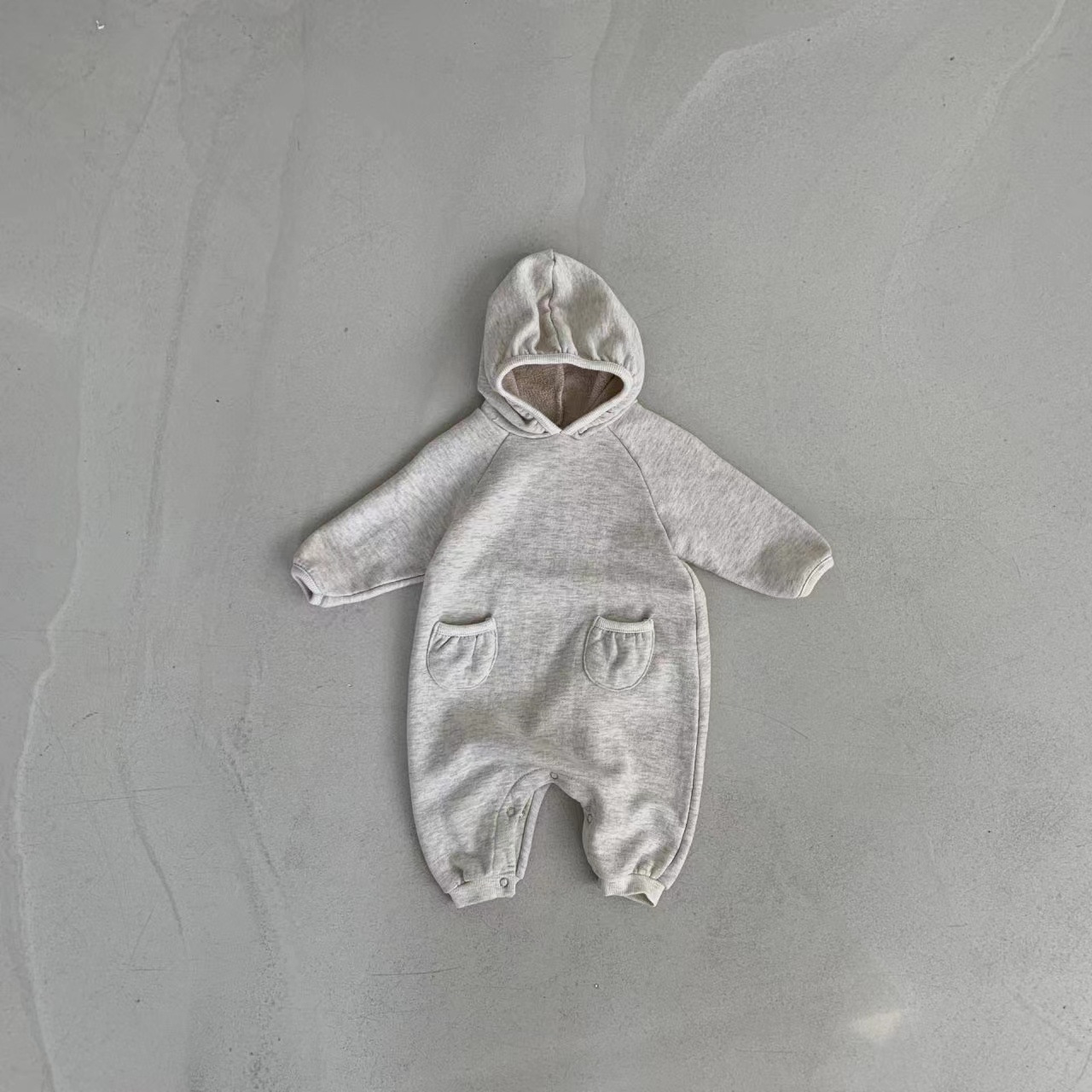 Baby Solid Hooded With Pocket Jumpsuit