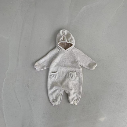 Baby Solid Hooded With Pocket Jumpsuit