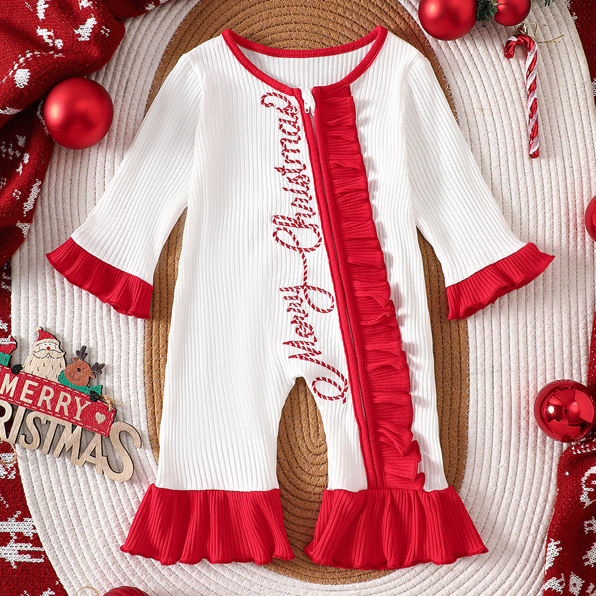 Newborn Merry Christmas Embroidery Jumpsuit