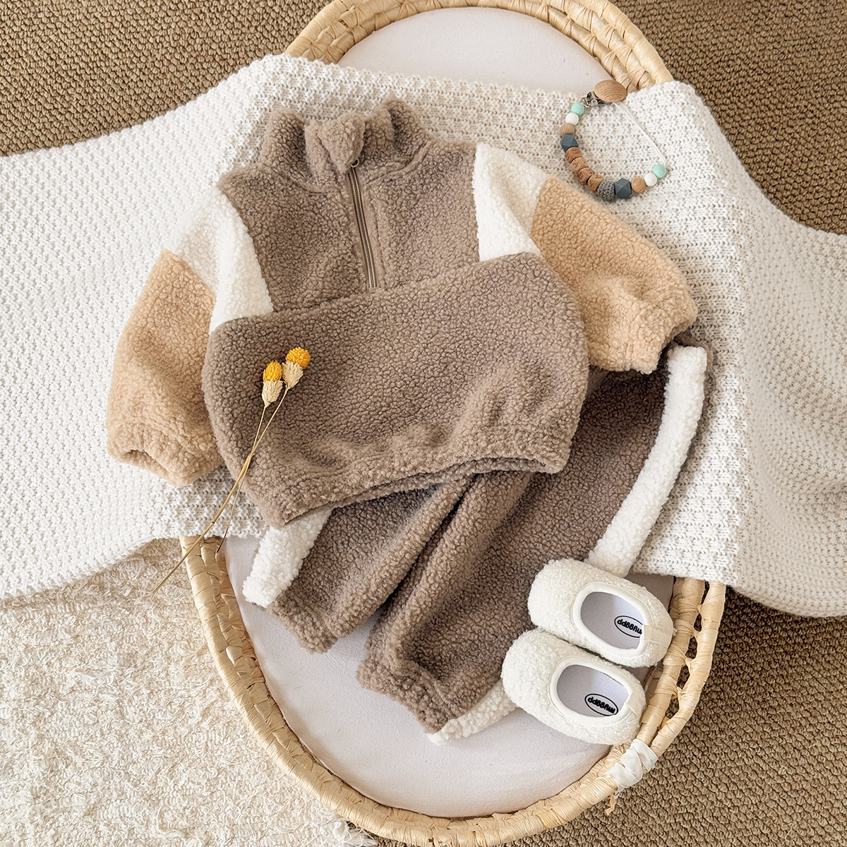 Baby Color Block Thickened Teddy Set
