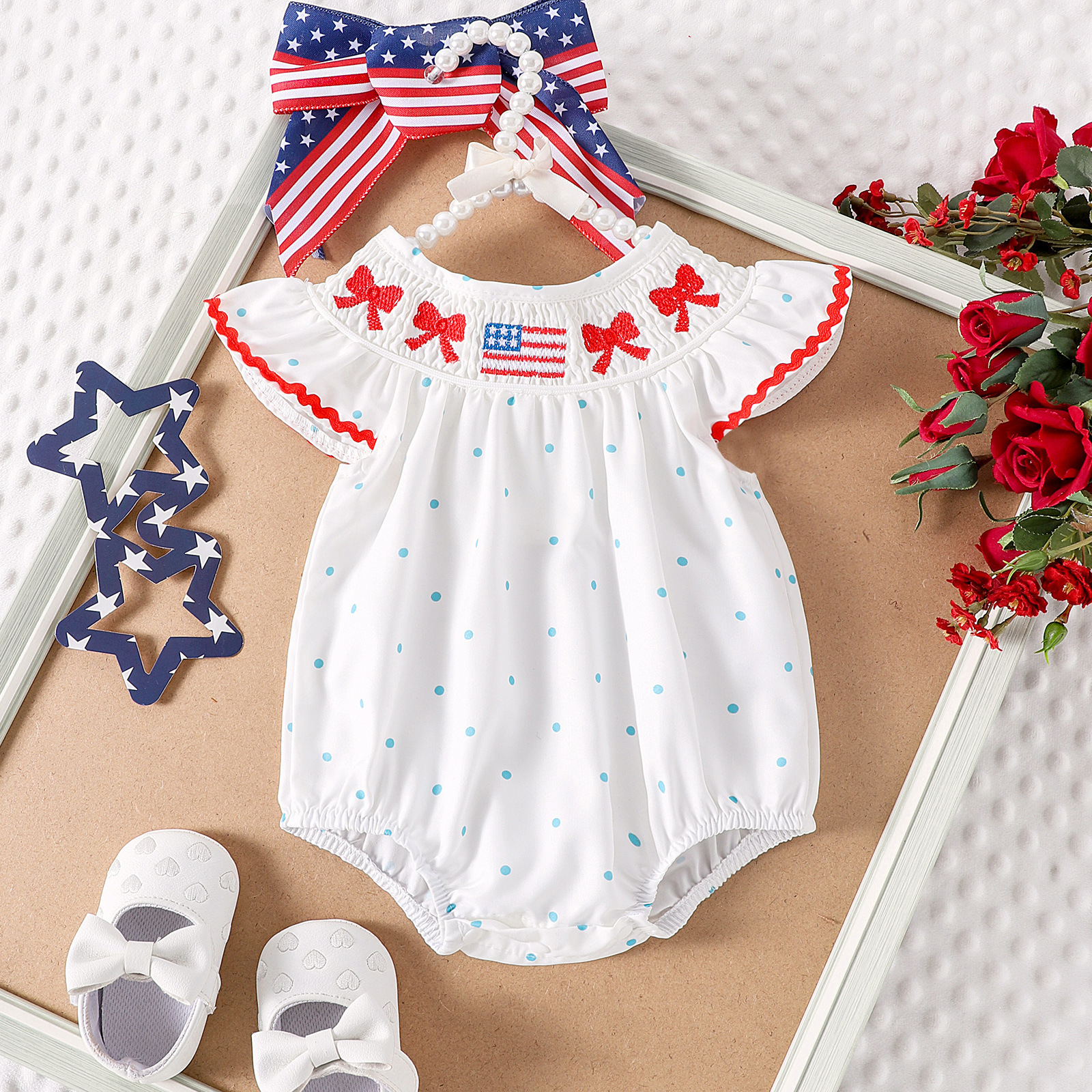 Baby 4th Of July Smocked Romper