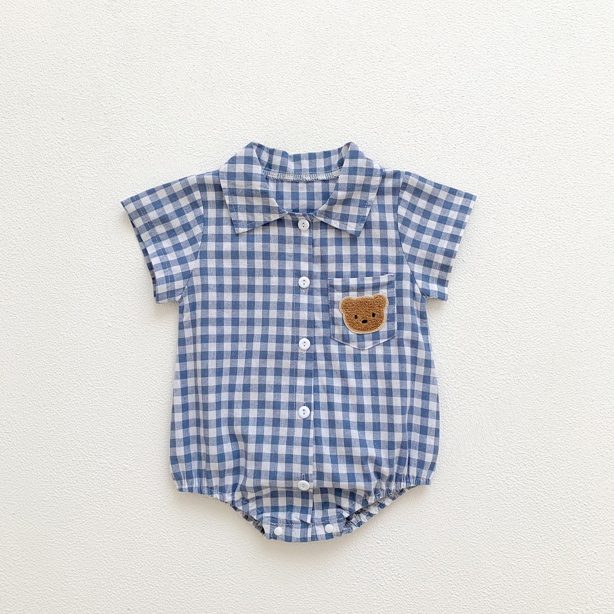 Baby Summer Plaid Polo Bear Romper