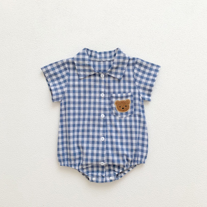 Baby Summer Plaid Polo Bear Romper