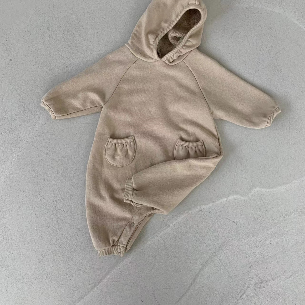 Baby Solid Hooded With Pocket Jumpsuit