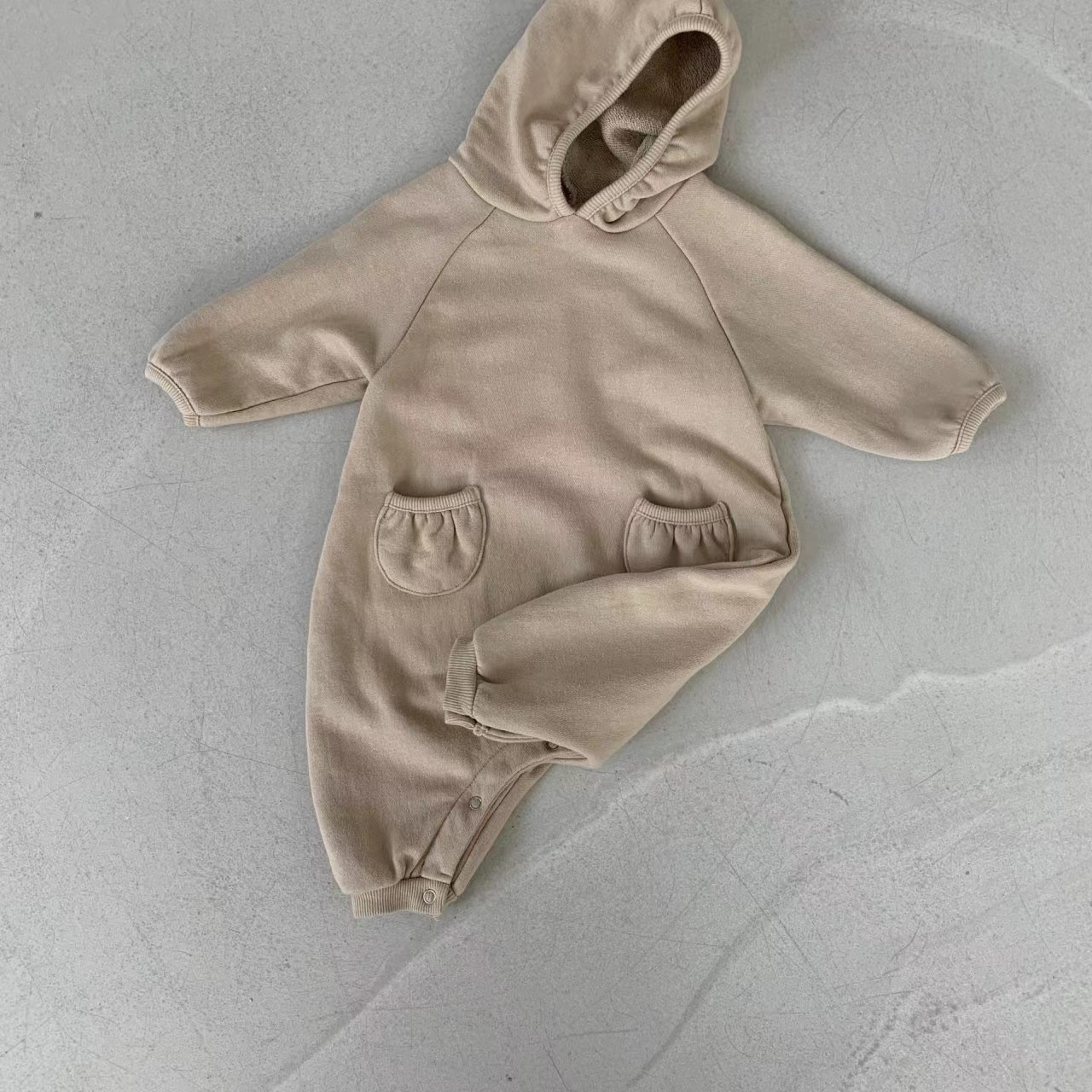 Baby Solid Hooded With Pocket Jumpsuit
