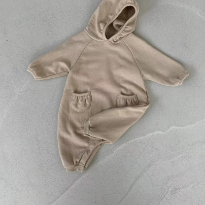 Baby Solid Hooded With Pocket Jumpsuit