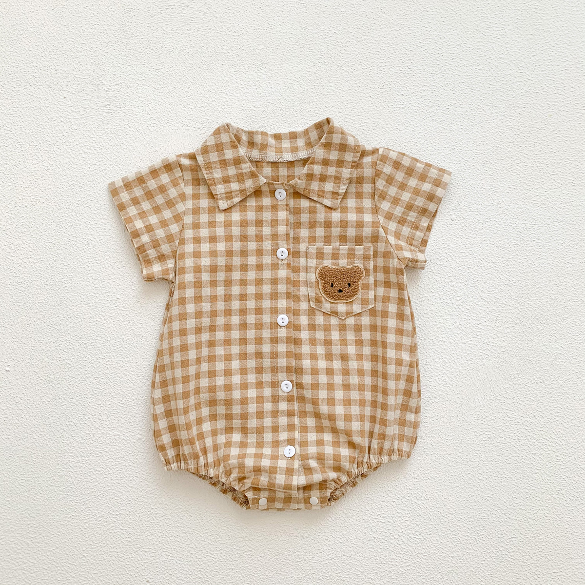 Baby Summer Plaid Polo Bear Romper