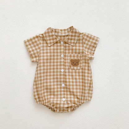 Baby Summer Plaid Polo Bear Romper