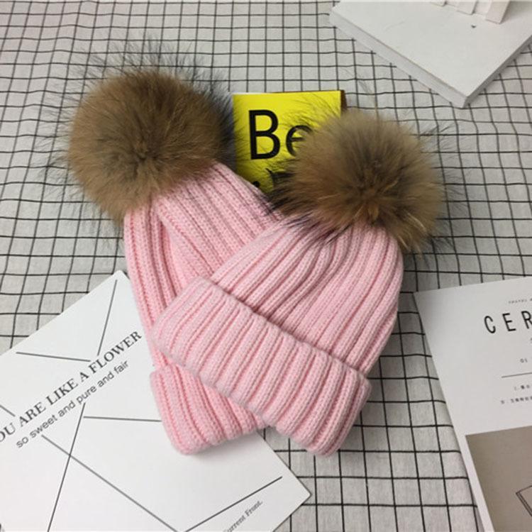 2-Piece Hair Ball Wool Parent-child Cap-visikids