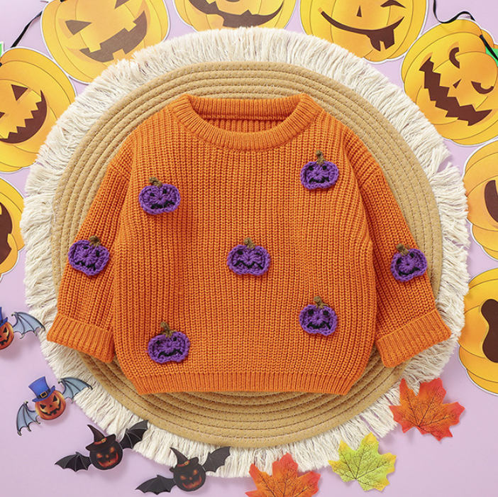Baby Pumpkin Embroidery Sweater