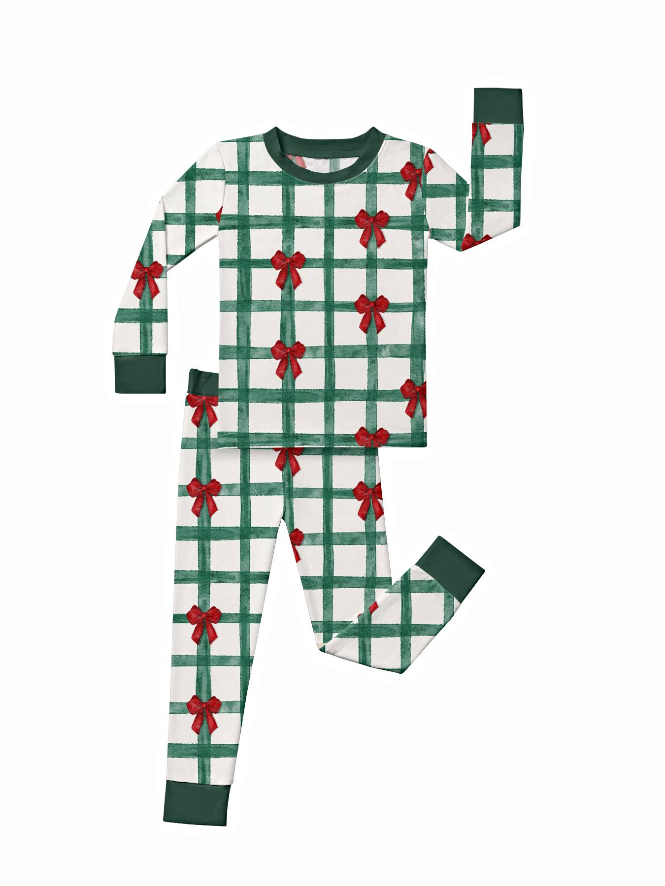 Kid Plaid Bow Christmas Bamboo Set ( 2-6Y )