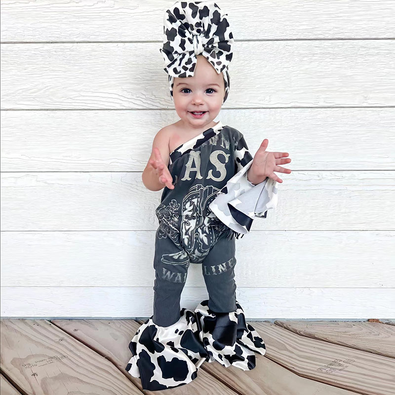 Baby Print  Jumpsuit+headband