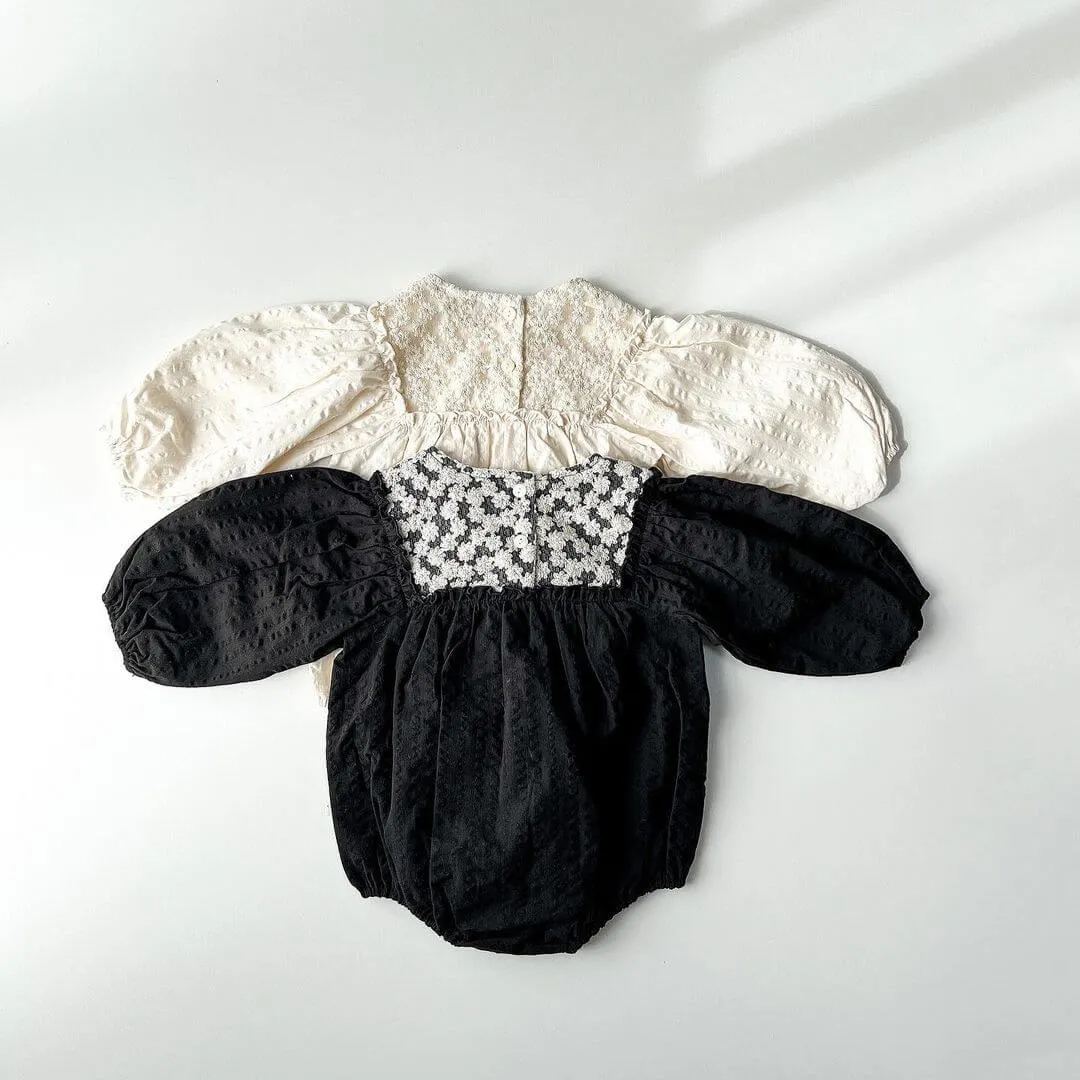 Baby Cotton Linen Puff Sleeves Romper