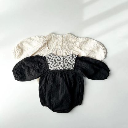 Baby Cotton Linen Puff Sleeves Romper