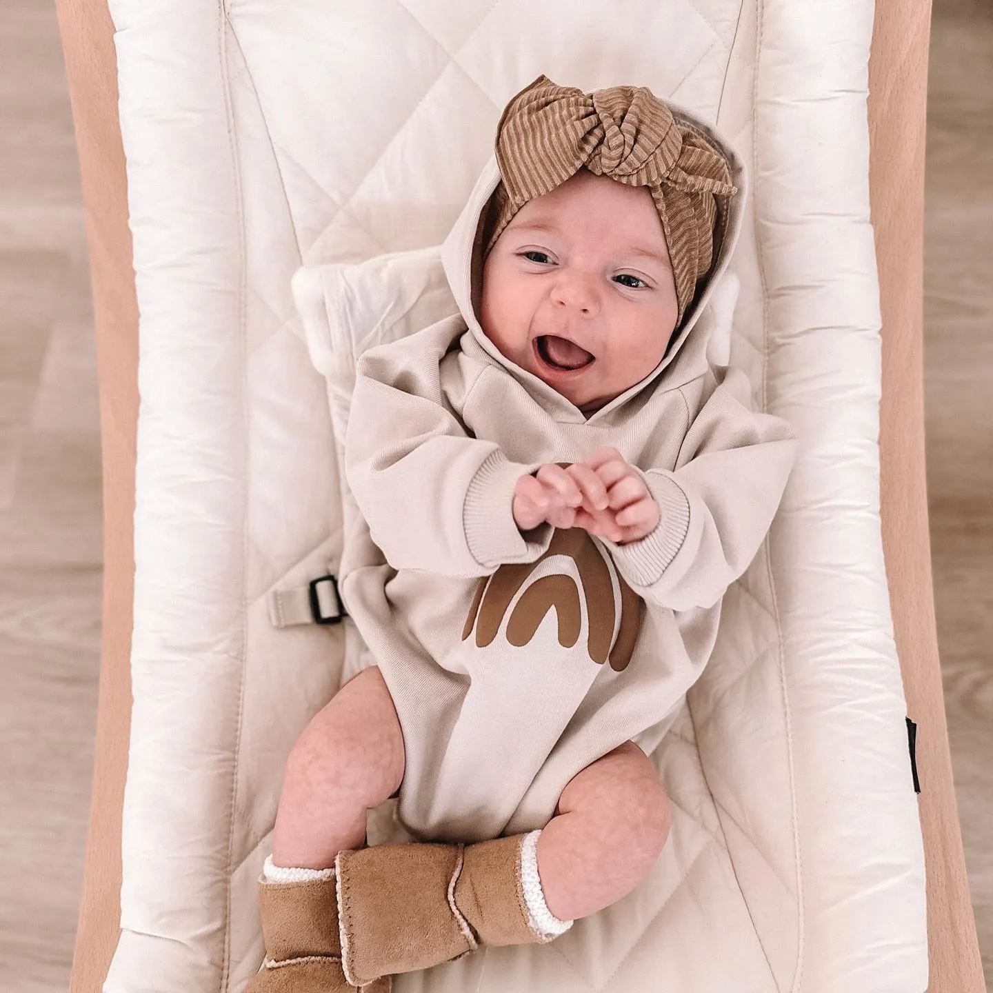 Newborn Rainbow Neutral Hooded Romper