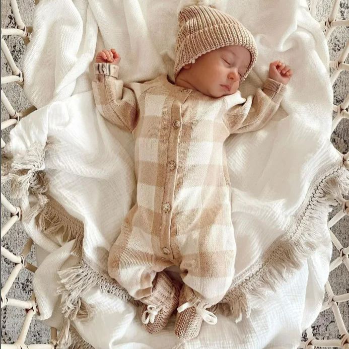 Newborn Knitting Checkered Jumpsuit