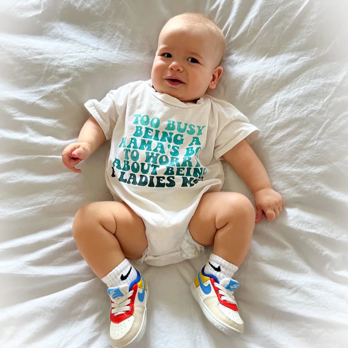 Baby Too Busy Being A Mamas Boy Romper