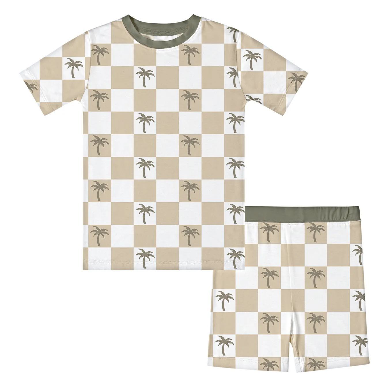 Kid Coconut Tree Checkered Bamboo Set ( 2-6Y )