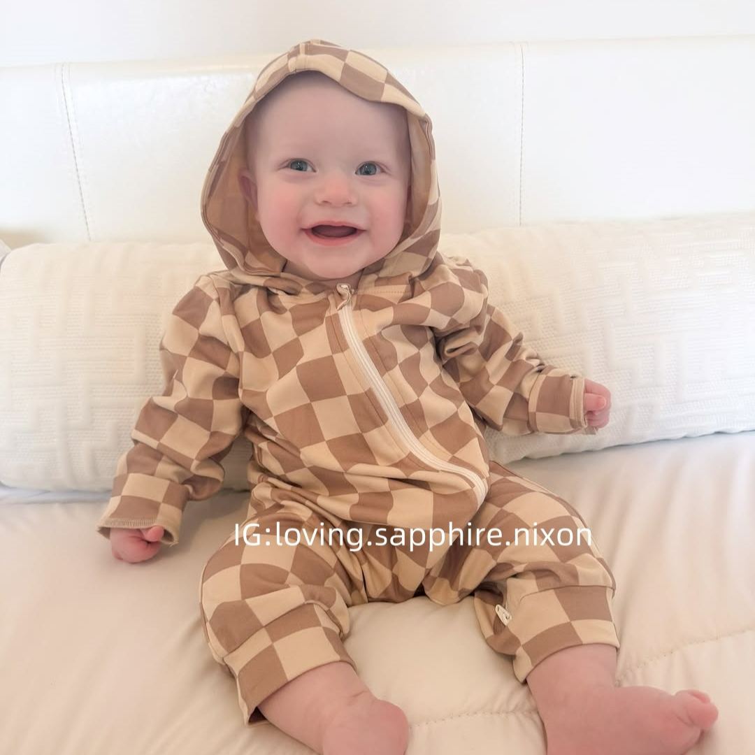 Baby Checkered Hooded Jumpsuit