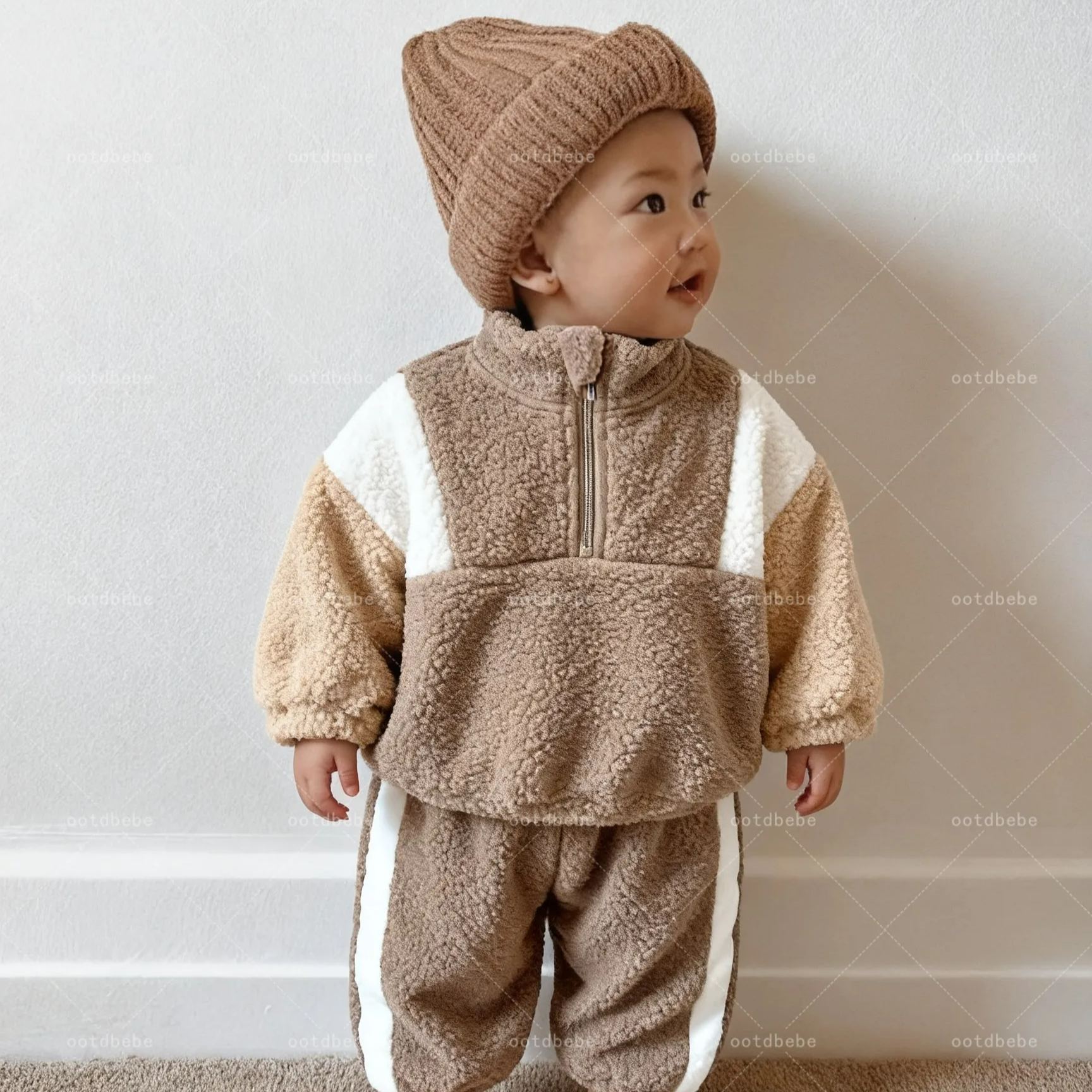 Baby Color Block Thickened Teddy Set