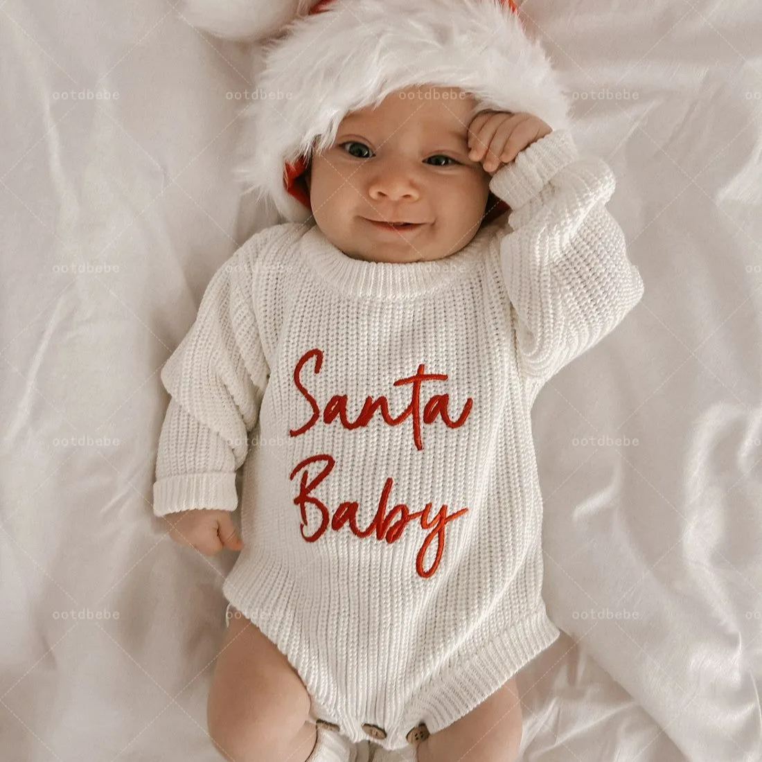 Newborn Santa Baby Sweater Romper